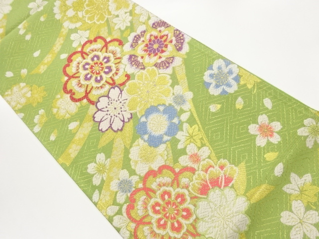 JAPANESE KIMONO / FUKURO OBI / SILK / WOVEN SAKURA & FLORAL CREST